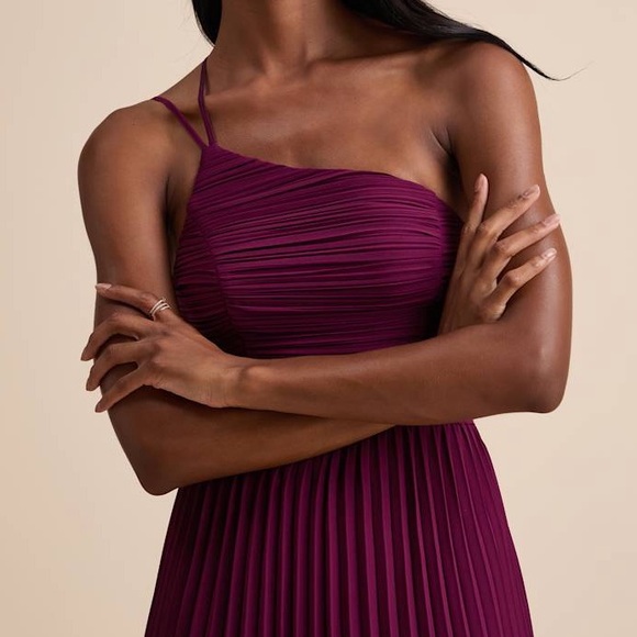 Lulus Wondrous Muse Plum Pleated One-Shoulder Midi Dress XXL - Picture 2 of 12